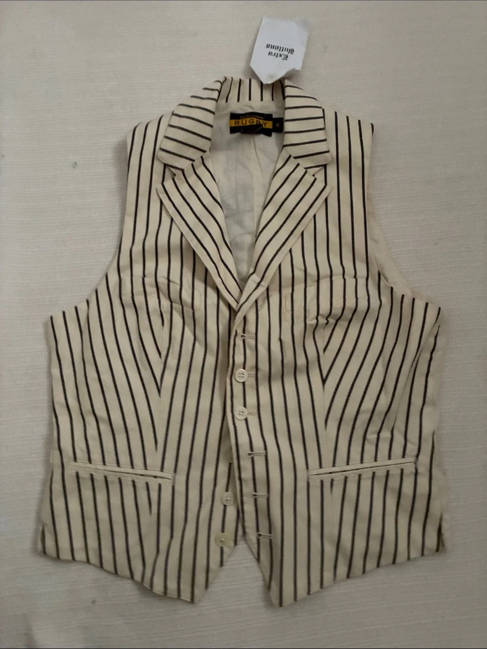 Ralph Lauren Rugby Cream Shirt with Navy Stripes Vintage Vest NWT 2004 - Picture 2 of 4